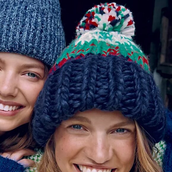 NWOT Free People Tide Stripe Knit Pom Beanie Navy main image 4